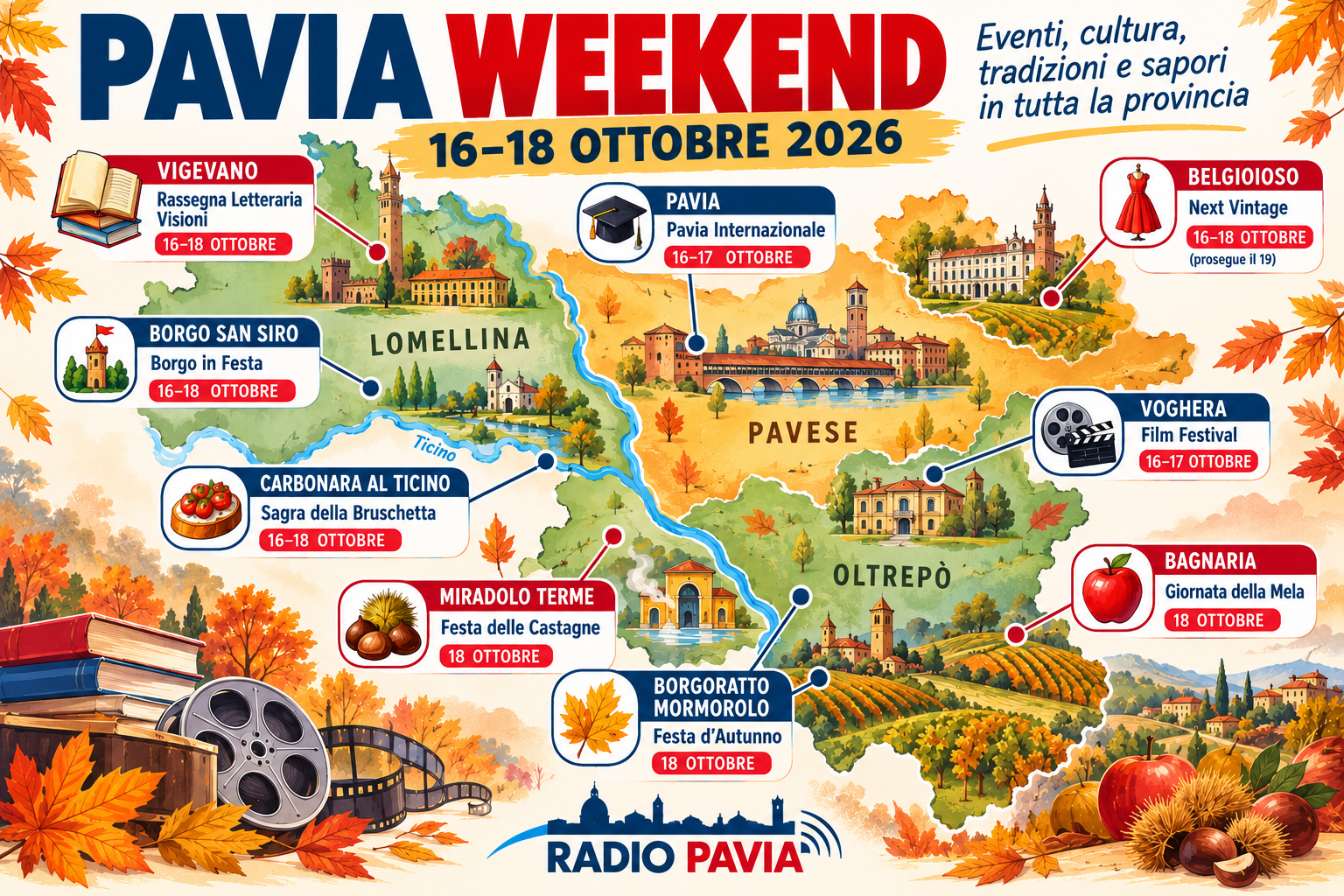 Pavia Weekend: libri, cinema, vintage e sapori d’autunno. Tutti gli appuntamenti dal 16 al 18 ottobre
