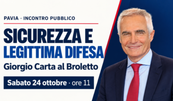 Pavia, Giorgio Carta al Broletto: incontro su sicurezza e legittima difesa
