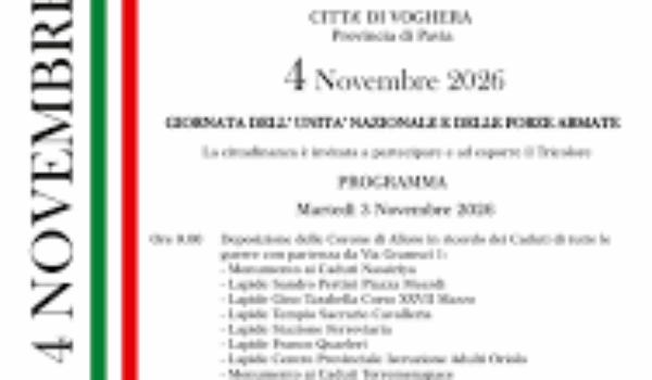 Voghera celebra il “4 novembre”: due giorni di cerimonie, omaggi ai Caduti e visite ai monumenti cittadini